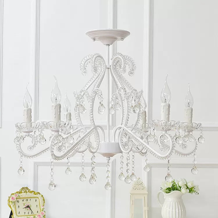 Macaron Kids Bedroom Chandelier- 6-Light Ceiling Fixture With Candle And Clear Crystal Decoration 6