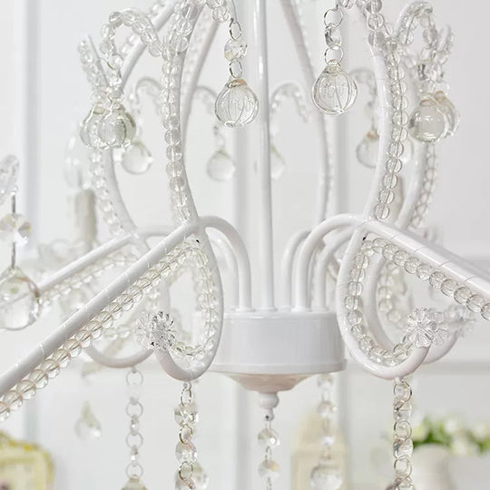 Macaron Kids Bedroom Chandelier- 6-Light Ceiling Fixture with Candle and Clear Crystal Decoration