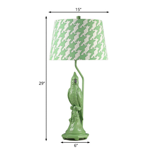 Modern Led Desk Lamp With Green/White Cone Shade - Small Bird Base