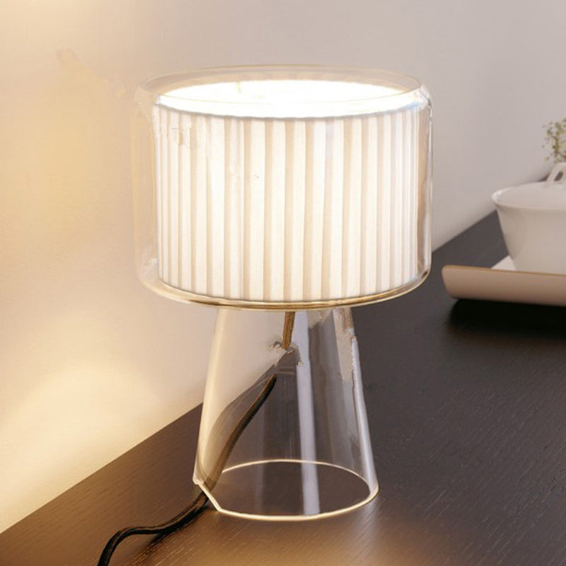 Designer Clear Glass Table Light With Inner Fluted Shade - Black/White Nightstand Lamp