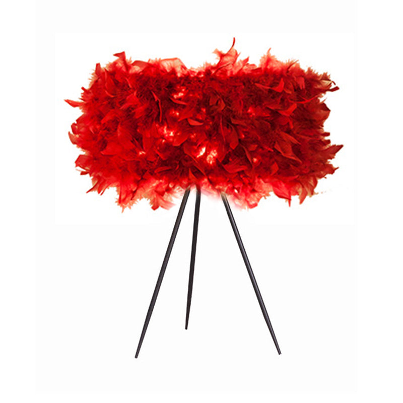 Modern 1-Light Feather Drum Shade Table Lamp Black/Red/White