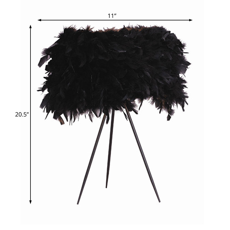 Modern 1-Light Feather Drum Shade Table Lamp Black/Red/White