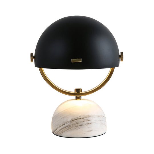 Modern Black/Red Domed Table Lamp With Marble Base - Bedroom Metal Light