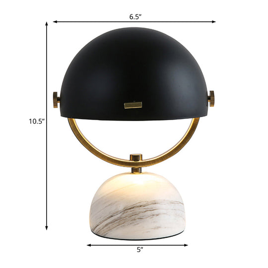 Modern Black/Red Domed Table Lamp With Marble Base - Bedroom Metal Light