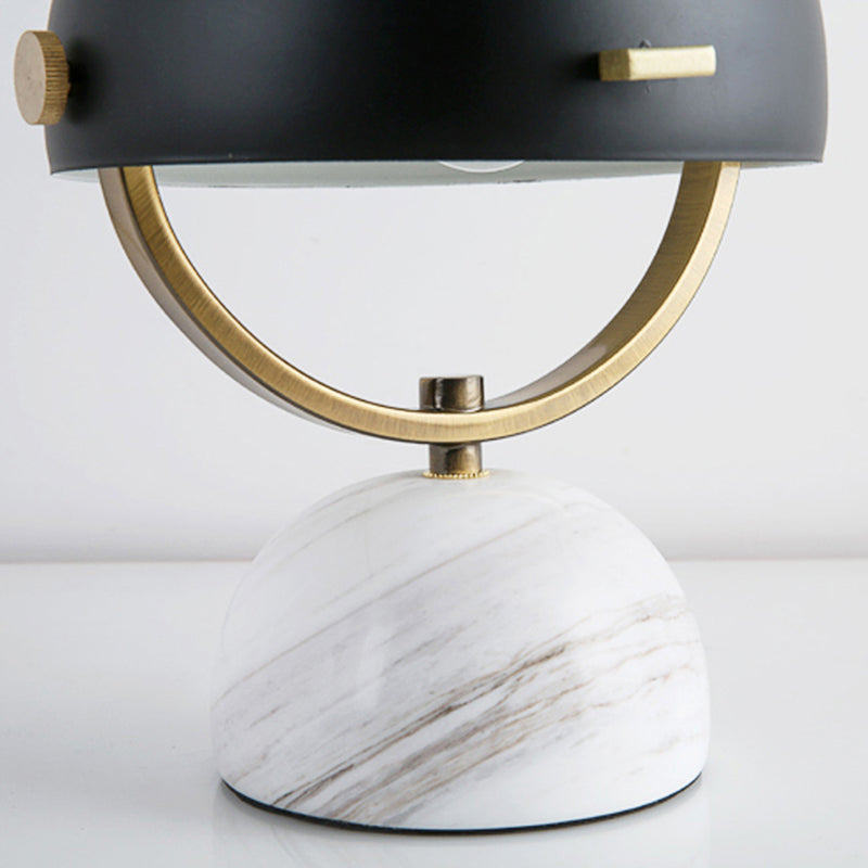 Modern Black/Red Domed Table Lamp With Marble Base - Bedroom Metal Light