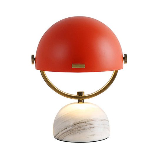 Modern Black/Red Domed Table Lamp With Marble Base - Bedroom Metal Light