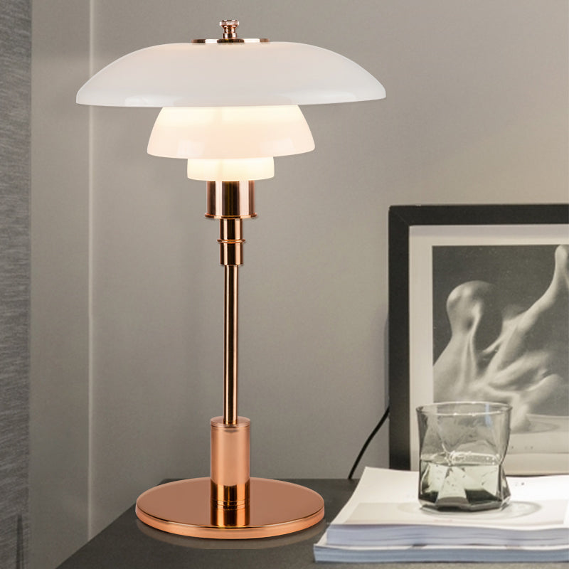 Modern Glass Table Lamp With Flared Shade - Tiered Design 1 Light Copper/Silver Finish Stylish