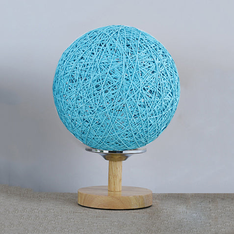 Contemporary Rattan Hand-Woven Table Lamp - 6/7 W 1 Bulb White/Red Global Shade Wooden Base Blue / 7