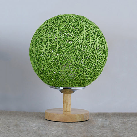 Contemporary Rattan Hand-Woven Table Lamp - 6/7 W 1 Bulb White/Red Global Shade Wooden Base Green /