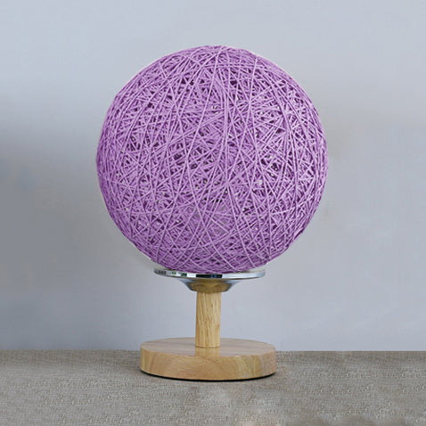 Contemporary Rattan Hand-Woven Table Lamp - 6/7 W 1 Bulb White/Red Global Shade Wooden Base Purple /