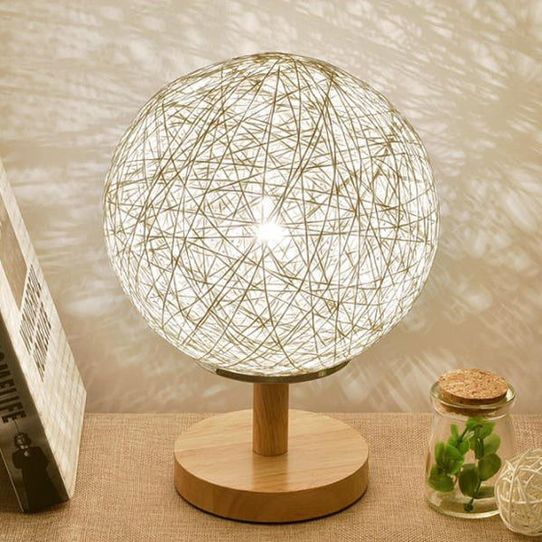 Contemporary Rattan Hand-Woven Table Lamp - 6/7 W 1 Bulb White/Red Global Shade Wooden Base White /