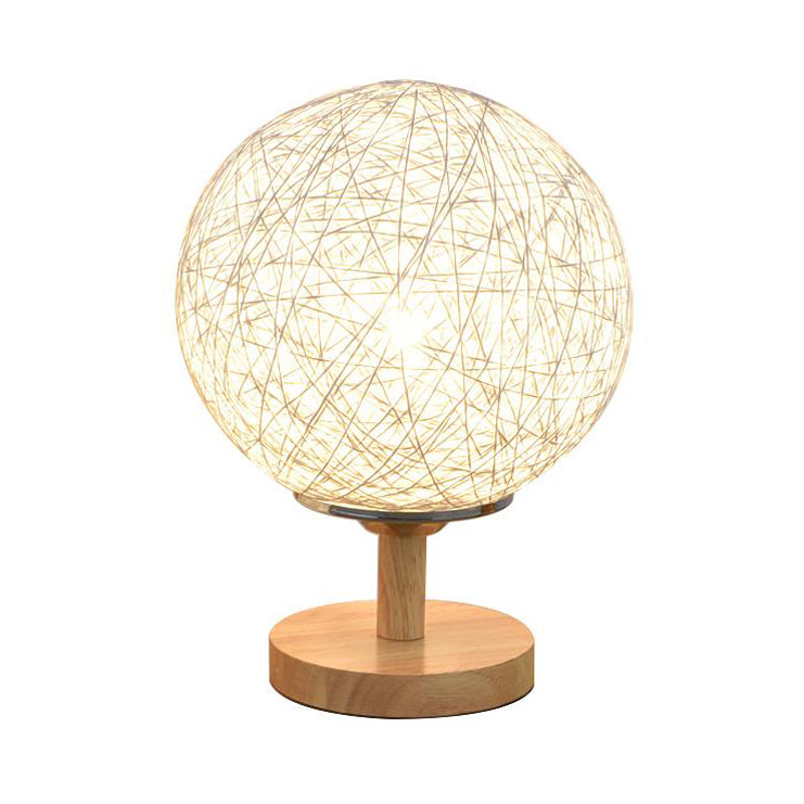 Contemporary Rattan Hand-Woven Table Lamp - 6/7 W 1 Bulb White/Red Global Shade Wooden Base