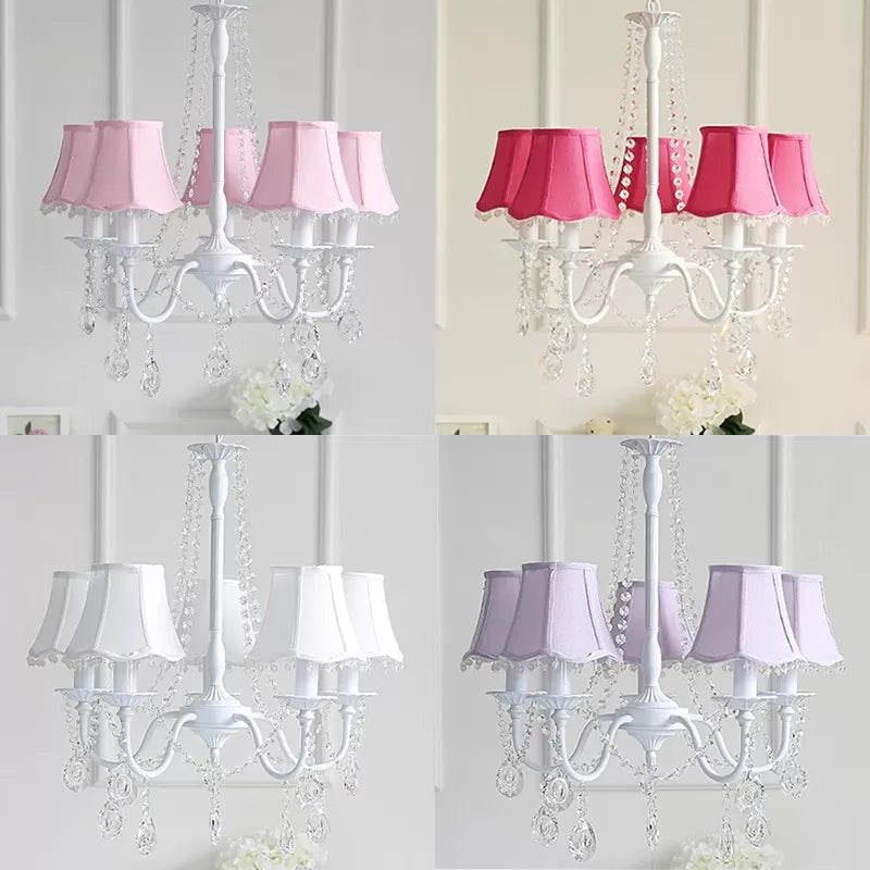 5-Light Baby Crystal Chandelier With Flared Fabric Shade 23.5 H X 22.5 Dia.