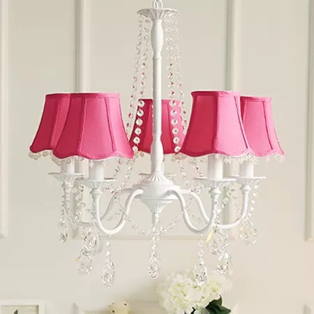 5-Light Baby Crystal Chandelier With Flared Fabric Shade 23.5 H X 22.5 Dia.