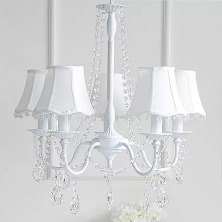 5-Light Baby Crystal Chandelier With Flared Fabric Shade 23.5 H X 22.5 Dia.