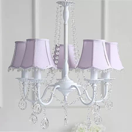 5-Light Baby Crystal Chandelier With Flared Fabric Shade 23.5 H X 22.5 Dia.