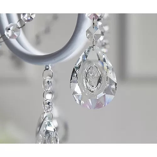 5-Light Baby Crystal Chandelier With Flared Fabric Shade 23.5 H X 22.5 Dia.