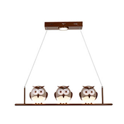 Owl Metal Pendant Light: Animal Chandelier For Living Room & Child Bedroom 3 / Brown