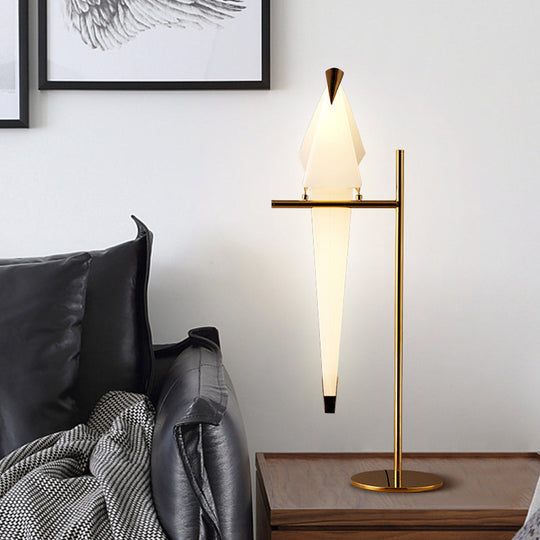 Contemporary Plastic Birdie Table Lamp With Gold Finish - Stylish Lighting For Living Room