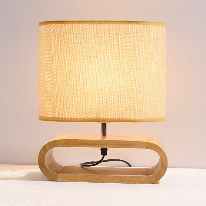 Contemporary Fabric Drum Reading Book Light Desk Lamp In White With Wood Base