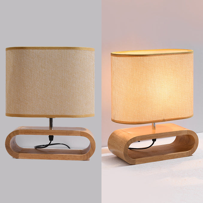 Contemporary Fabric Drum Reading Book Light Desk Lamp In White With Wood Base