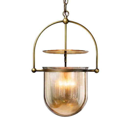 Dome Glass Shade Pendant Light - Modern Metal 1 Black/Brass Finish Ceiling Hanging Lamp