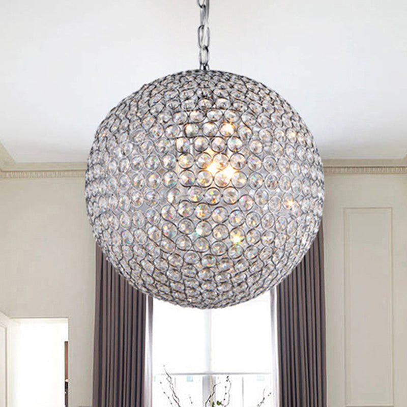 Bedroom Chandelier: Silver Led Pendant Lamp With Orb Crystal Shade - 1/3/4/5 Lights 6/8/12 Diameter