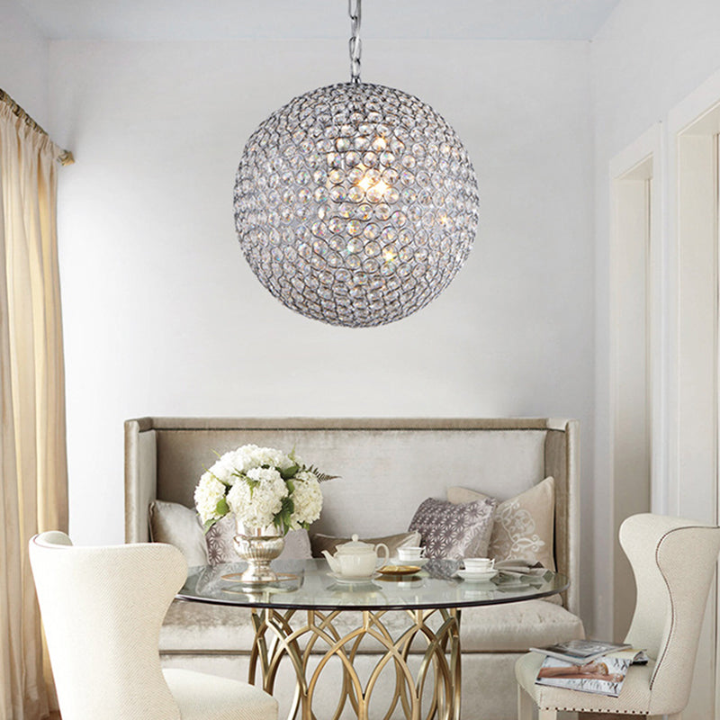 Bedroom Chandelier: Silver Led Pendant Lamp With Orb Crystal Shade - 1/3/4/5 Lights 6/8/12 Diameter