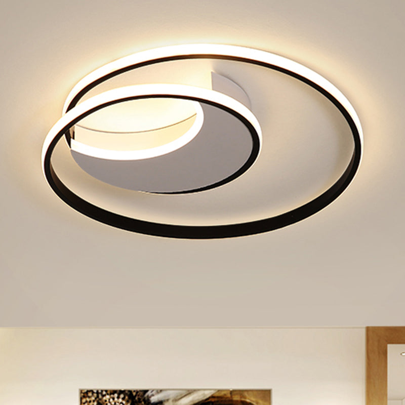 Sleek Spiral Flush Mount Ceiling Light with Simple Acrylic Design - LED, 16"/19.5"/23.5" Wide - White/Black - Warm/White Light