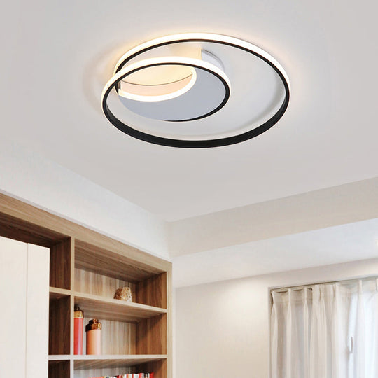 Sleek Spiral Flush Mount Ceiling Light with Simple Acrylic Design - LED, 16"/19.5"/23.5" Wide - White/Black - Warm/White Light