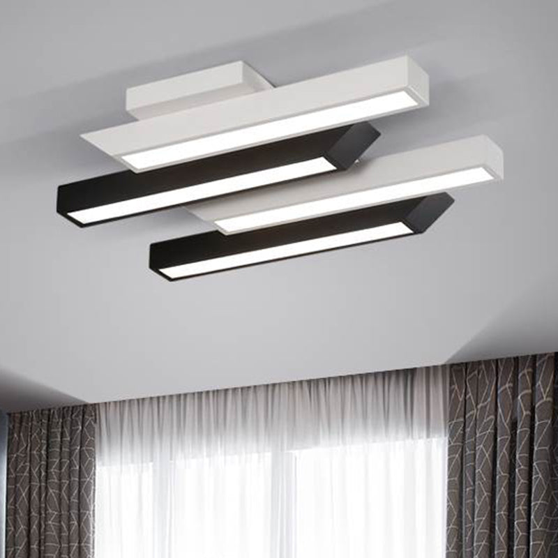 Contemporary 4-Light Black Linear Semi Flush Light - Acrylic & Metal Ceiling Fixture (Warm/White)