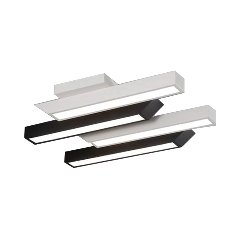 Contemporary 4-Light Black Linear Semi Flush Light - Acrylic & Metal Ceiling Fixture (Warm/White)