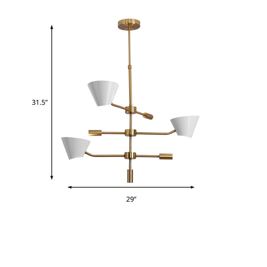 Contemporary White Cone Shade Chandelier Light - 3-Light Metal Hanging Fixture For Living Room