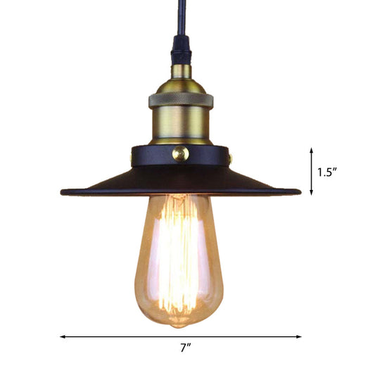 Stylish Retro Metal Shade Ceiling Pendant with 1 Bulb, Ideal for Coffee Shops - Black, 7"/8.5" Width