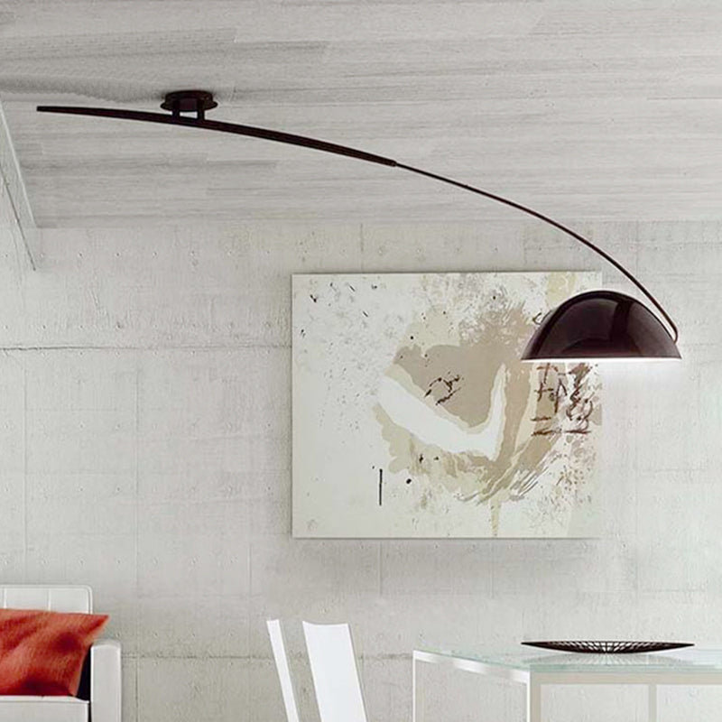 Modern Style Black/White Dome Shade Ceiling Lamp - 1 Light Metal Semi Flush Mount