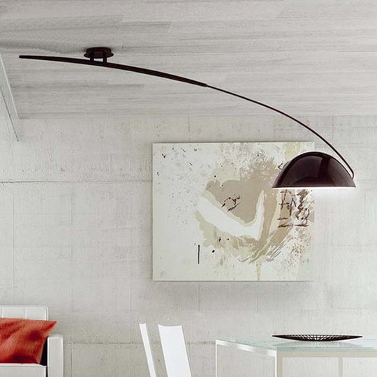 Modern Style Black/White Dome Shade Ceiling Lamp - 1 Light Metal Semi Flush Mount Black