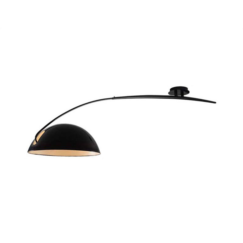 Modern Style Black/White Dome Shade Ceiling Lamp - 1 Light Metal Semi Flush Mount