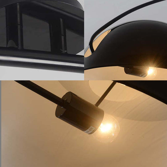 Modern Style Black/White Dome Shade Ceiling Lamp - 1 Light Metal Semi Flush Mount