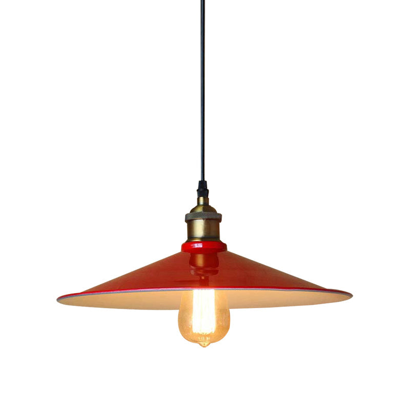 Vintage-Style Red Flared Shade Pendant Light for Bedroom Ceiling, 1-Light Fixture with 12"/14" Diameter Metal Design