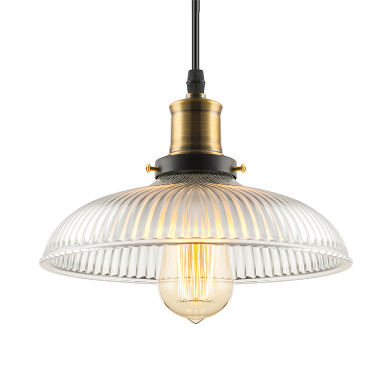 Dome-Shaped Glass Pendant Light with Brass Finish for Coffee Shops