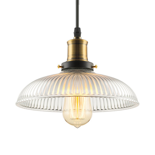 Dome-Shaped Glass Pendant Light with Brass Finish for Coffee Shops