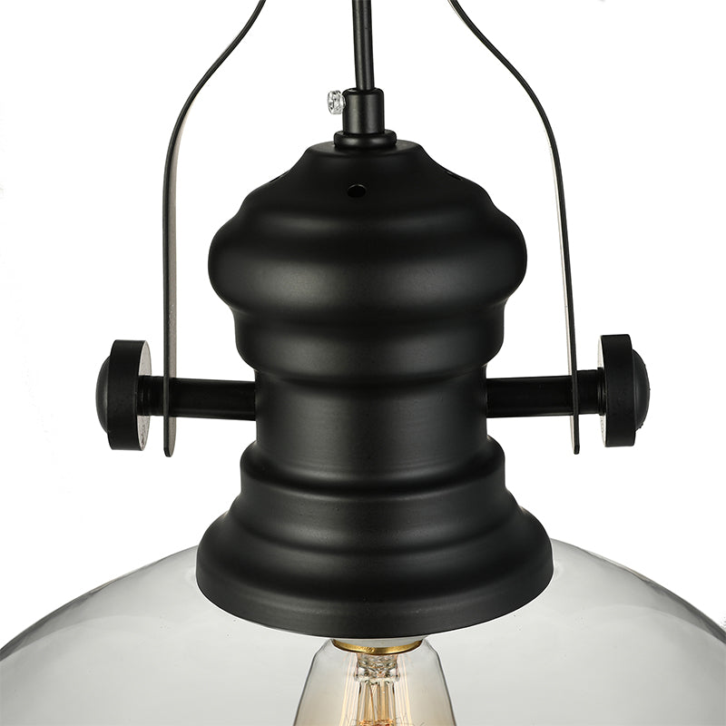 Coastal Black Dome Pendant Light With Clear Glass - Single-Bulb Hanging Lamp For Dining Room