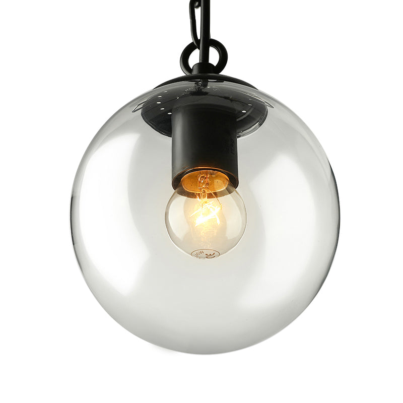 Farmhouse Clear Glass Single-Bulb Pendant Ceiling Light - Black Globe Design, 8"/10"/12" Wide - Ideal for Dining Room with Chain