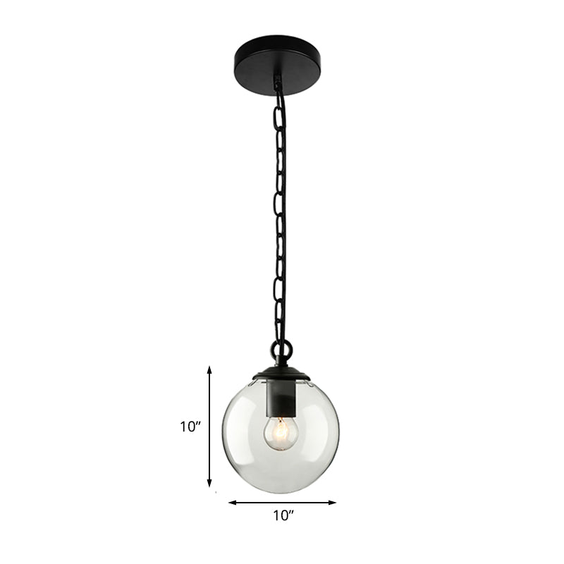 Farmhouse Clear Glass Single-Bulb Pendant Ceiling Light - Black Globe Design Dining Room Hanging