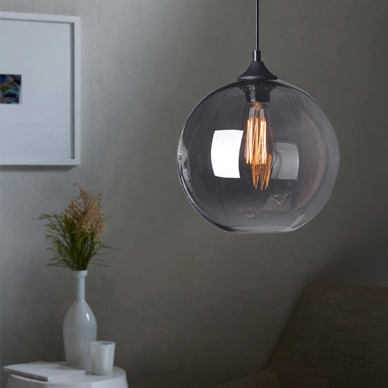 Industrial Globe Pendant Light | Wide 8/10/12 1-Light Grey/Clear Glass Black Hanging Lamp Grey / 8