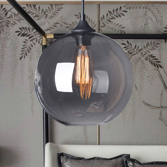 Industrial Globe Pendant Light | Wide 8/10/12 1-Light Grey/Clear Glass Black Hanging Lamp