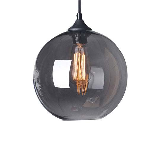 Industrial Globe Pendant Light | Wide 8/10/12 1-Light Grey/Clear Glass Black Hanging Lamp