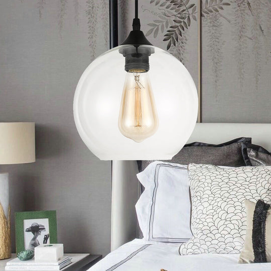 Industrial Globe Pendant Light | Wide 8/10/12 1-Light Grey/Clear Glass Black Hanging Lamp Clear / 8