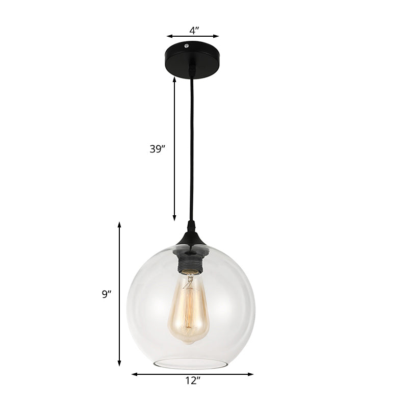 Industrial Globe Pendant Light | Wide 8/10/12 1-Light Grey/Clear Glass Black Hanging Lamp