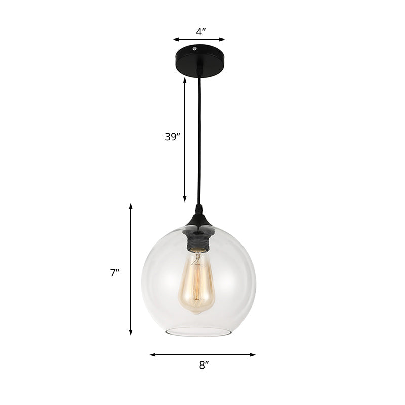 Industrial Globe Pendant Light | Wide 8/10/12 1-Light Grey/Clear Glass Black Hanging Lamp